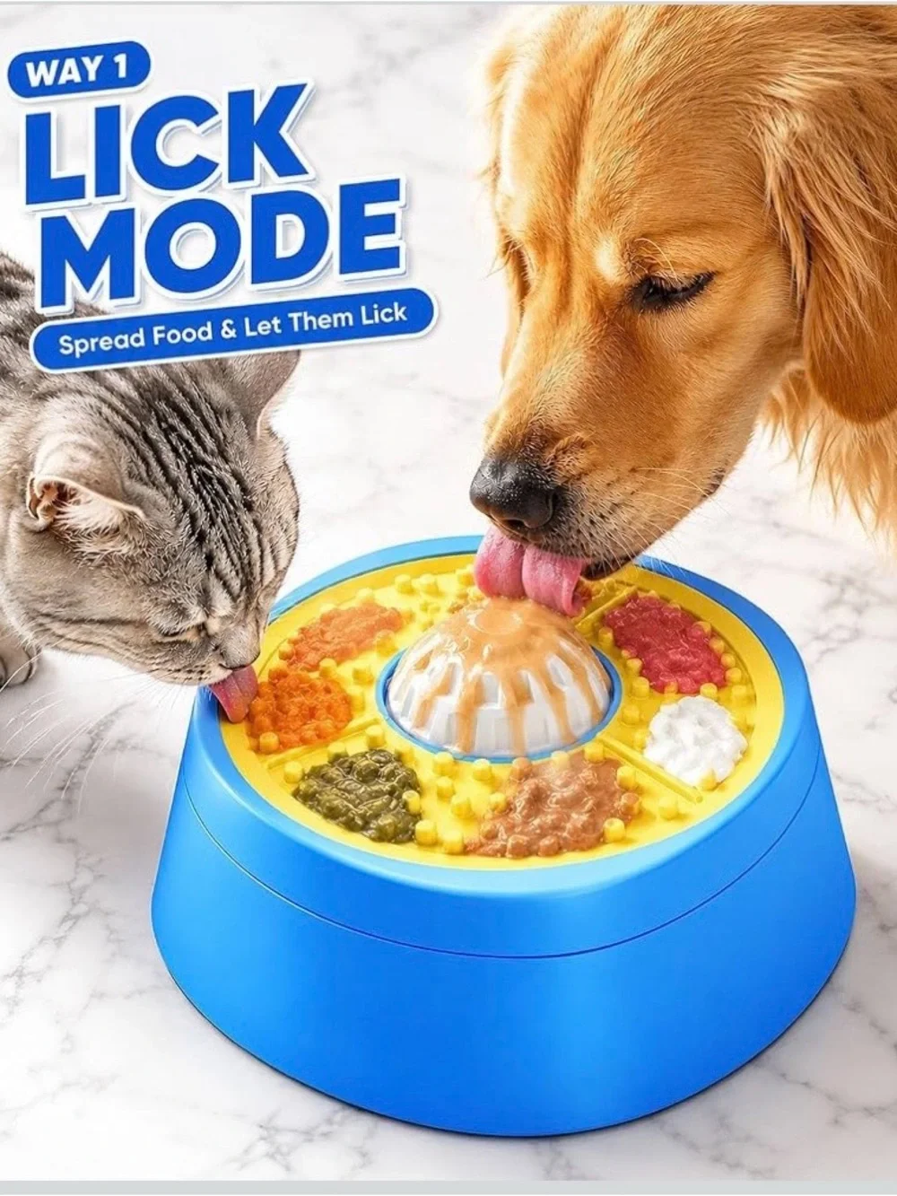 NEW Interactive Slow Feeder Dog Bowl w/ Rolling Lick Ball & Slow-Feed Tray
